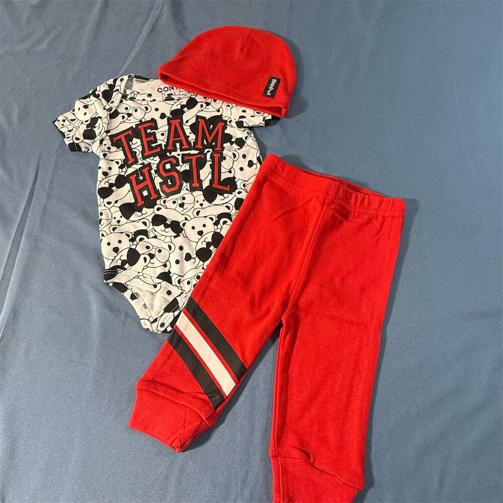 Contact Unisex Bear Baby Outfit Set Romper Pants Hat 0-3M
